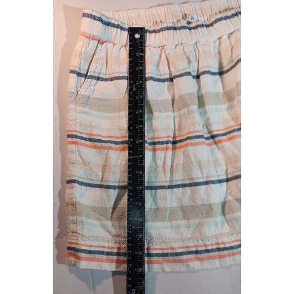 “Striped Linen-Cotton Mini Skirt Elastic Waist Pockets Summer Casual Sz 10 - Picture 2 of 5